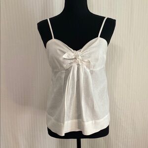 J.Crew Camisole | White Linen Cotton | Tie-Front Spaghetti Strap | Size 2